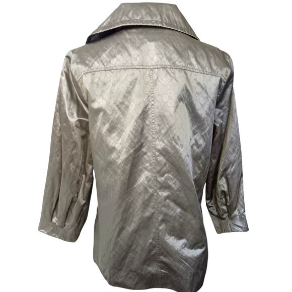 CHICO'S 1 Jacket Windbreaker Medium Pockets Satin Khaki Green Transition‎ Basic - Picture 3 of 11